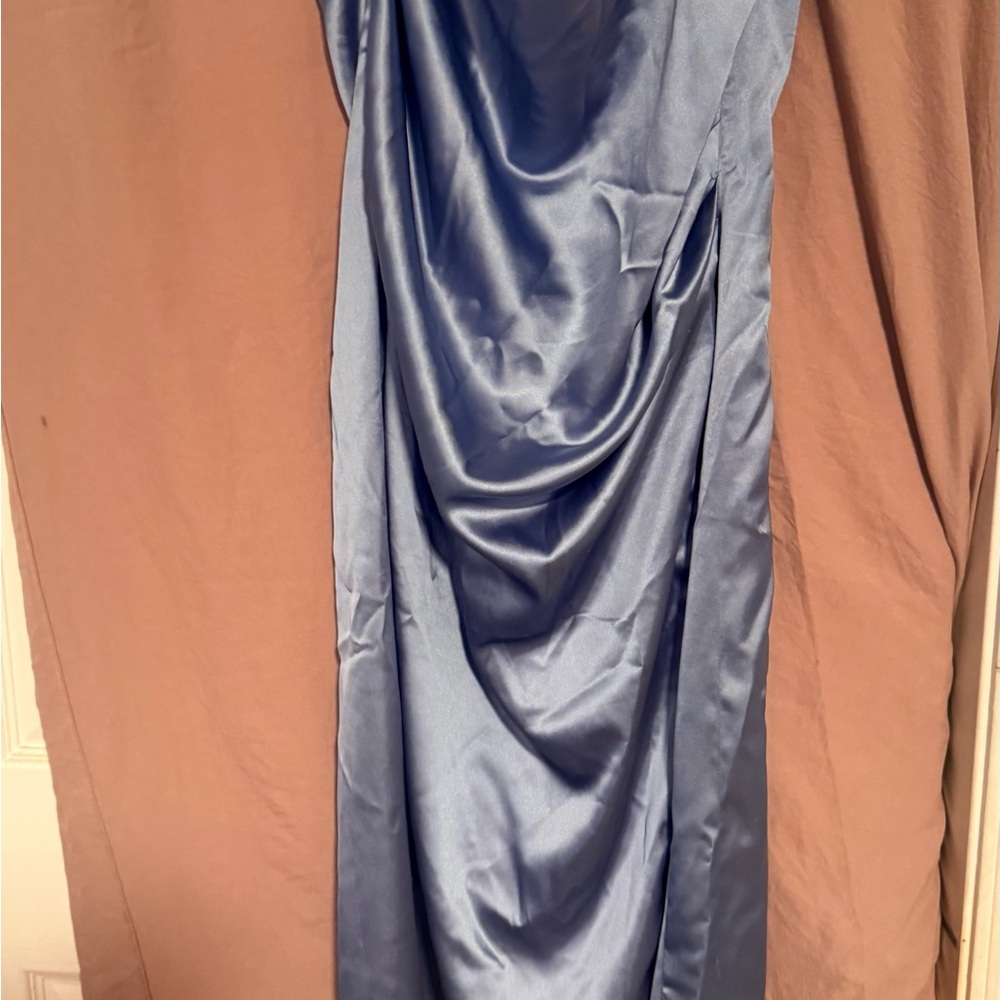 Lulu's Satin Maxi Dress — Dusty Blue